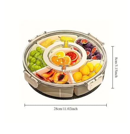 Veggie Tray with Lid and Handle, Divided Serving Tray, Snack Spinner, Portable Snackle Boxs for Candy Fruits Nuts, Clear Fridge