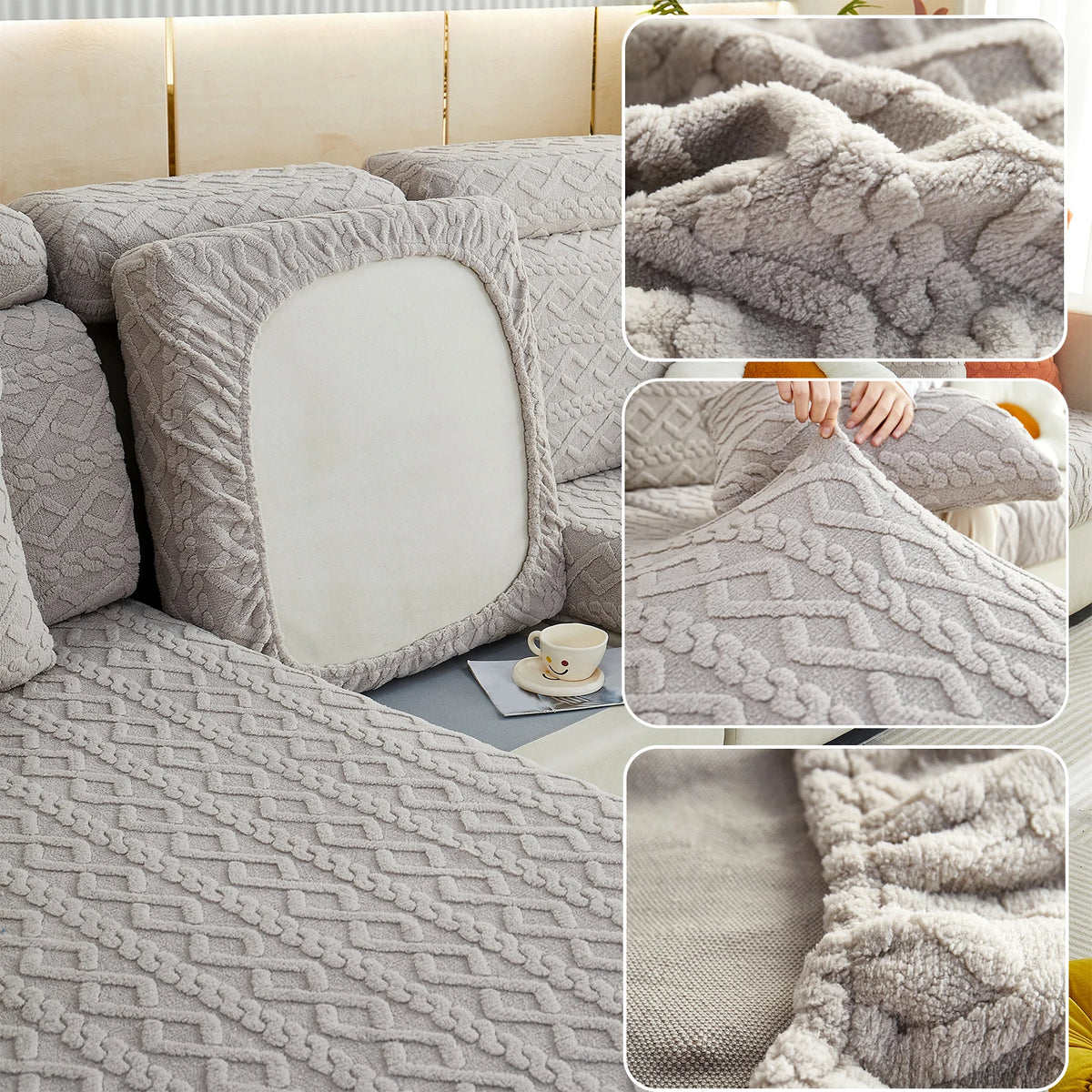 Thicken Taffel Velvet Seat Cushion Cover Elastic Jacquard Sofa Cover Adjustable Removable Furniture Protector for Pets Kids