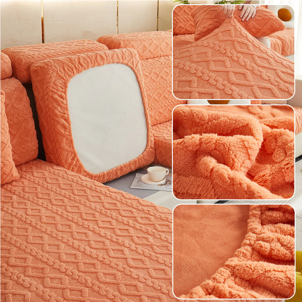 Thicken Taffel Velvet Seat Cushion Cover Elastic Jacquard Sofa Cover Adjustable Removable Furniture Protector for Pets Kids
