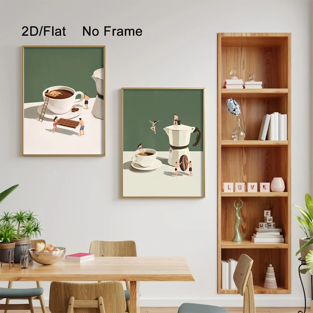 2pcs Frameless,Coffee Adventure Printing,Chocolate and Coffee,Espresso Wall Art,Fashion Kitchen Poster,Fun Gift for Coffee Lover