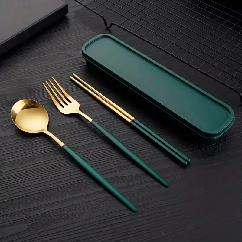 4-Piece Stainless Steel Portable Cutlery Set with Storage Box – Spoon, Fork & Knife
