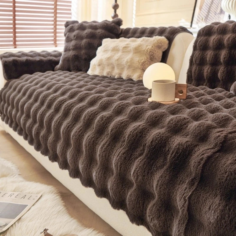 Thicken Imitation Rabbit Fur Plush Sofa Slipcover Non-slip Soft Sofa Towel Couch Cushion For Living Room Modern Home Decor