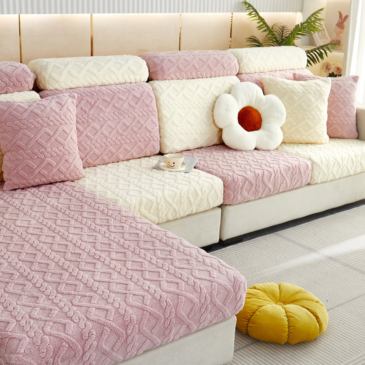 Thicken Taffel Velvet Seat Cushion Cover Elastic Jacquard Sofa Cover Adjustable Removable Furniture Protector for Pets Kids