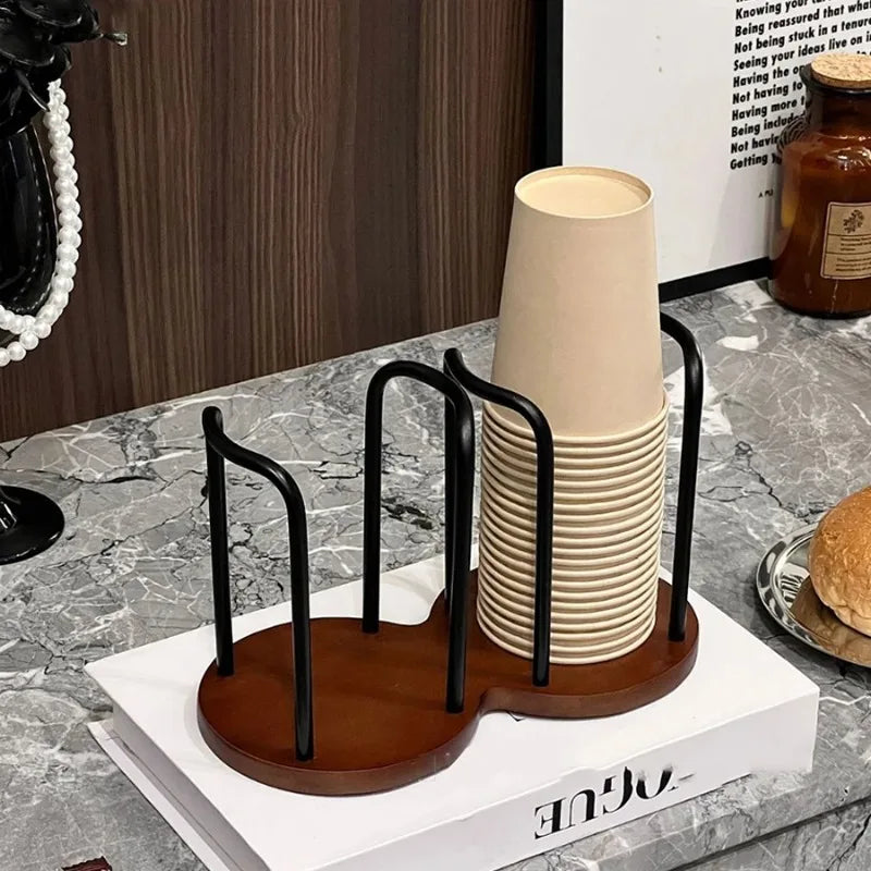 1pc Disposable Cup Storage Holder Rack Shelf Water Tea Cups Wood Dispenser with Longer Stick Mug Display Stand Organizer Supplie