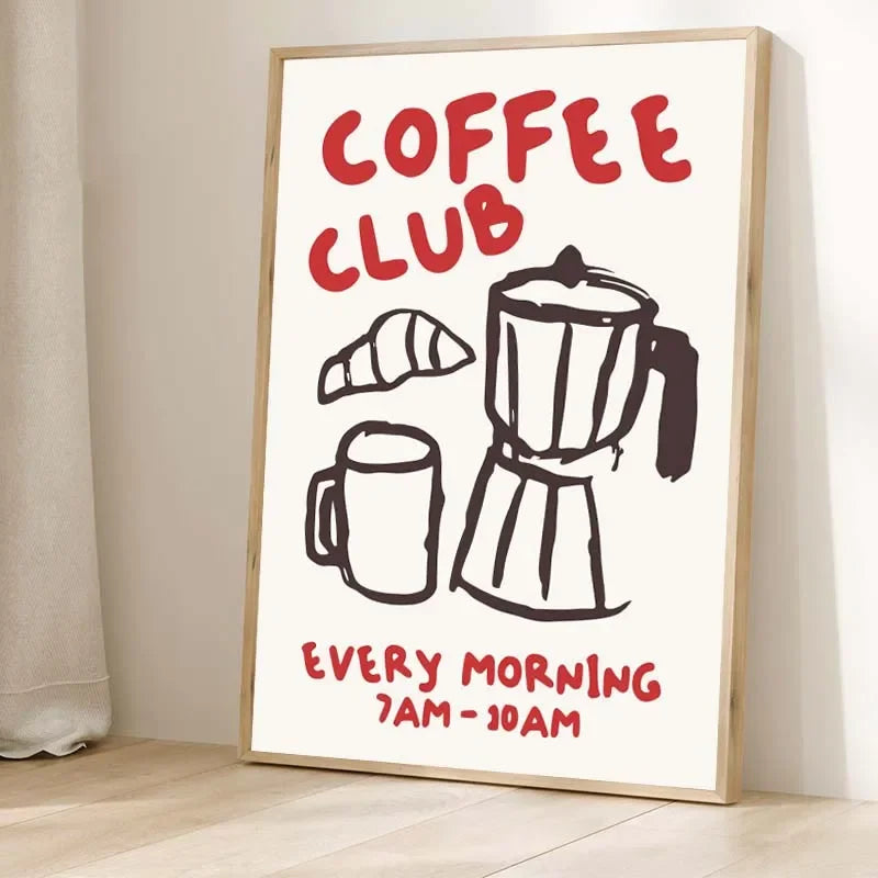 Retro Food Poster Canvas Printing Chef Cafe Morning Breakfast Pasta Coffee Club Kitchen Wall Art Pictures Home Decor Art Poster