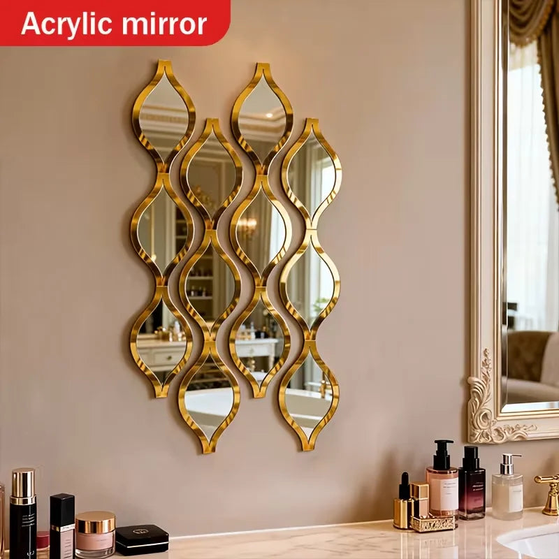 12/6pcs Teardrop Combination Bathroom Mirror | Golden Artistic Decorative Mirror for Bedroom Living Room Hallway Accent Wall