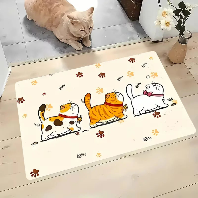 1pc Cute Cat Paw Print Kitchen Mat Non-Slip Polyester Mat for Living Room, Bathroom Gift for Cat Lovers, Cat Accessories