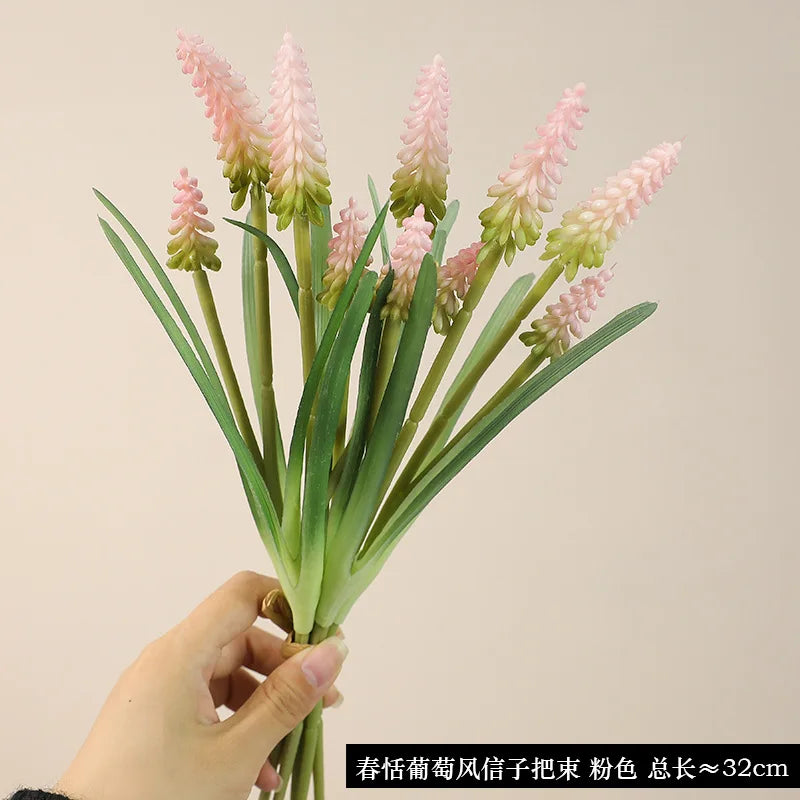 28CM Artificial Grape Hyacinth Bouquet – 5PCS Fake Flowers for Wedding & Home Décor
