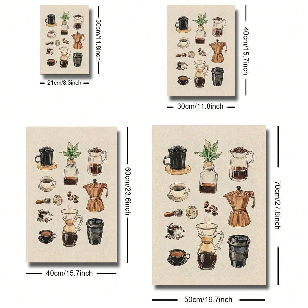 Unframed/Framed Retro Coffee Chart Rustic Canvas Poster Print Coffee Lover Bar Cart Minimalist Kitchen Drinks Wall Art Painting