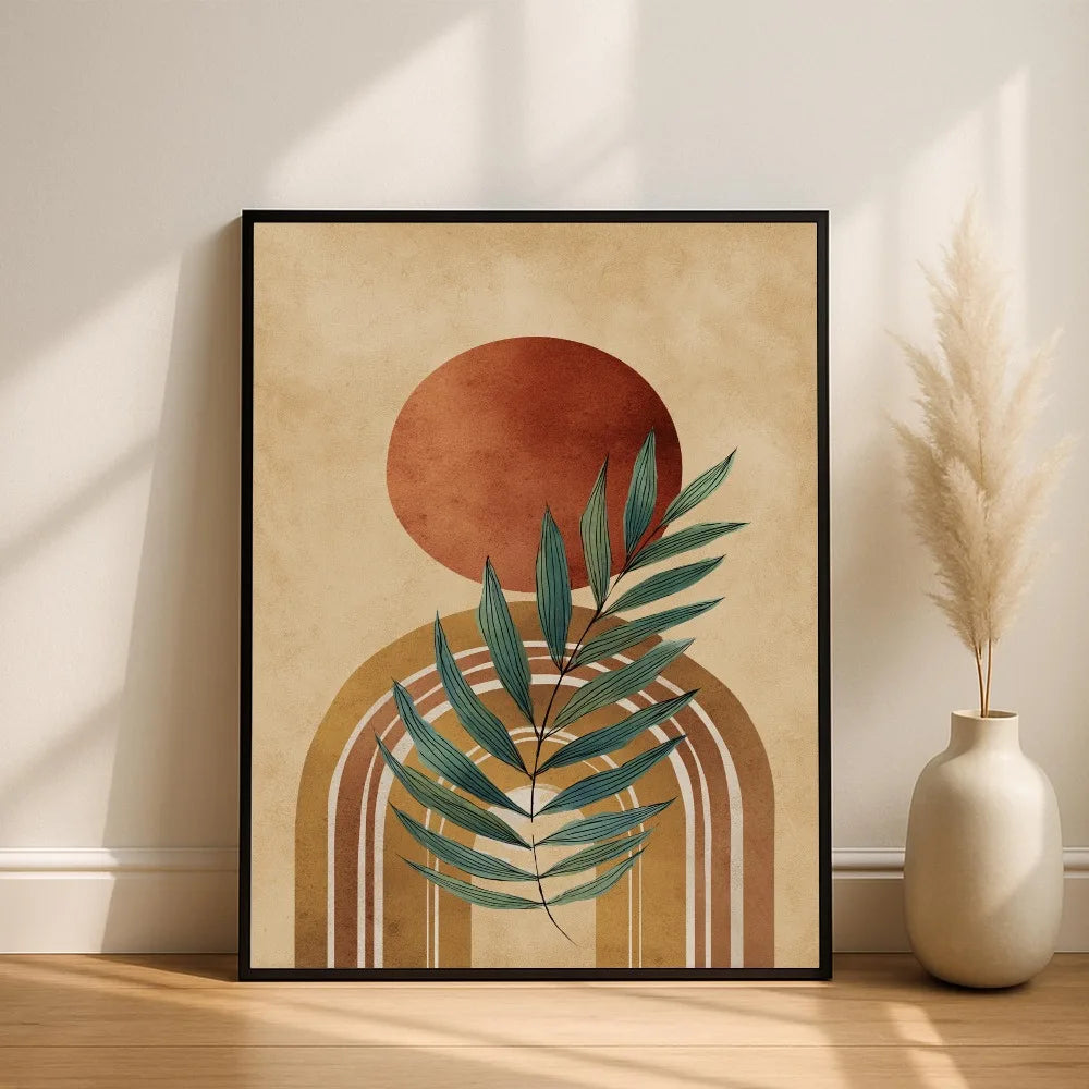 Frameless,Mid-century Modern Bohemian Abstract Wall Art,Terracotta Warriors and Horses Digital Prints,Living Room Home Decor