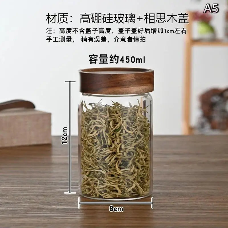(.) Coffee Beans Sealed Tank Transparent Glass Container With Wood Lid Food Storage Jars Candy Dried Jars Household Organizer
