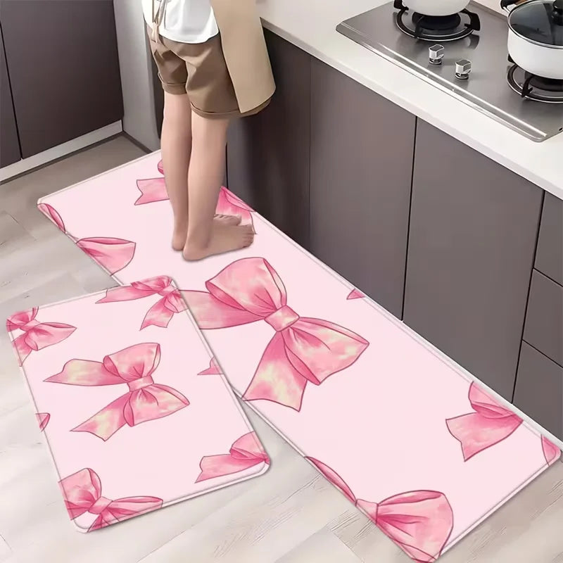 Charming Pink Bow Kitchen Mat Soft Rugs for Comfort in Your Home Anti Slip Soft and Comfortable, Decoration Runner Rug