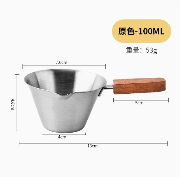 1PCS Walnut handle Italian espresso measuring cup, stainless steel with handle and scale, extraction cup, small milk cup, 100ml