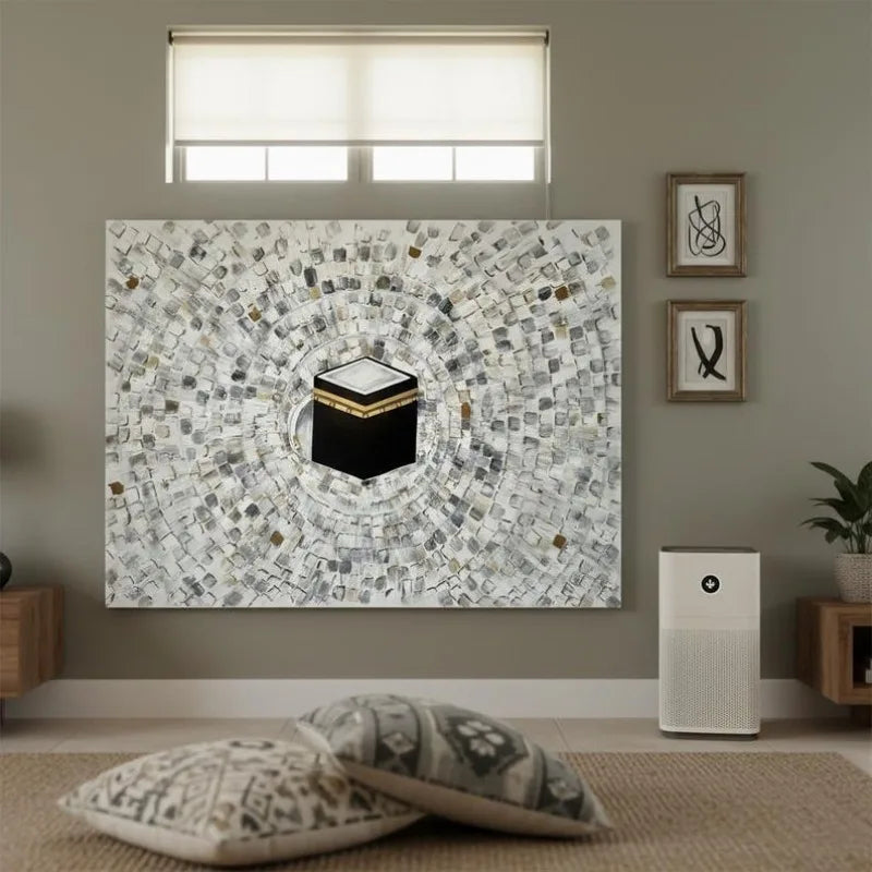 Extra Large Modern Abstract Islamic Mecca Canvas Painting Wall Art, Frameless Textured Kaaba Wall Art Living Room Decortions