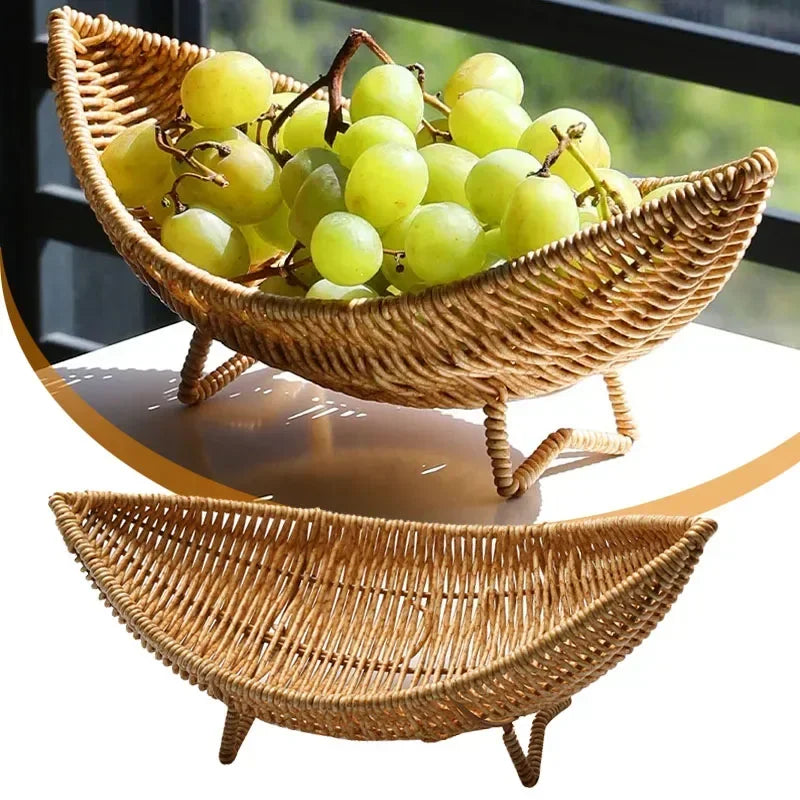 1PC Imitation Rattan Fruit Basket Creative Plastic Sundry Storage Basket Hand-Woven Storage Box Home Kitchen Storage Supplies