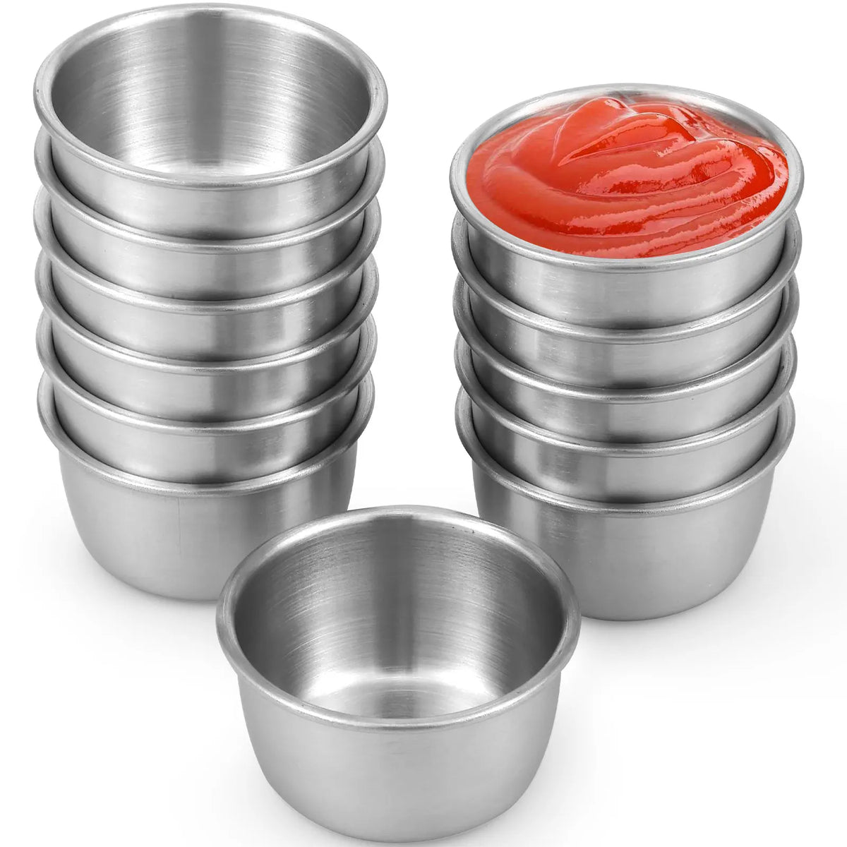 12/24/60 Pcs Sauce Dipping Bowl Stainless Steel Dipping Cups Round Sauce Dishes 45/55ML Mini Reusable Seasoning Cups Dipping Cup