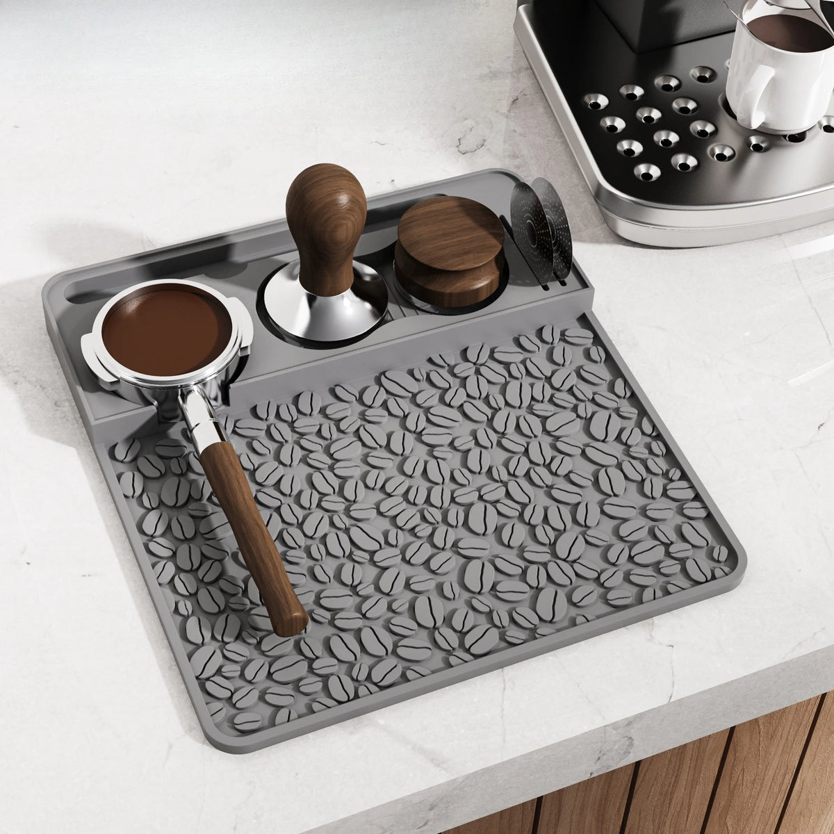 VIKAMA Silicone Coffee Mat Non-Slip Espresso Tamping Station Pad for Home Barista Tool Organizer, Heat Resistant & Waterproof