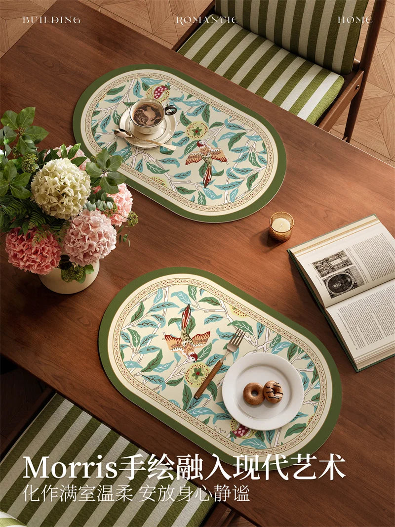 Faux Leather Placemats Set of 2 Non-Slip Oval Faux Leather Table Mat Heat Stain Resistant for Dinning Room Decor 12x20 Inch Gift