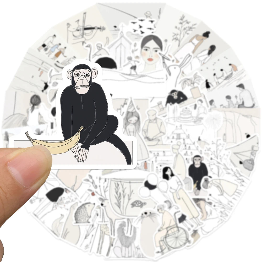 50pcs Cool Basic Art Stickers Simple Sketch Role Decal DIY Notebook Journal Luggage Bottle Stationery Fridge Teens Gift Stickers