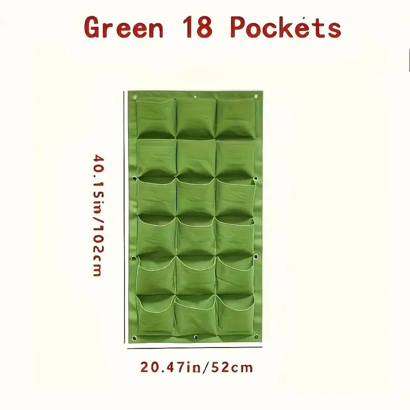 18-Pocket Vertical Garden Planter, Wall-Mounted Bag for Balcony/Patio. Grow herbs & vegetables indoors/outdoors. Space-saving.