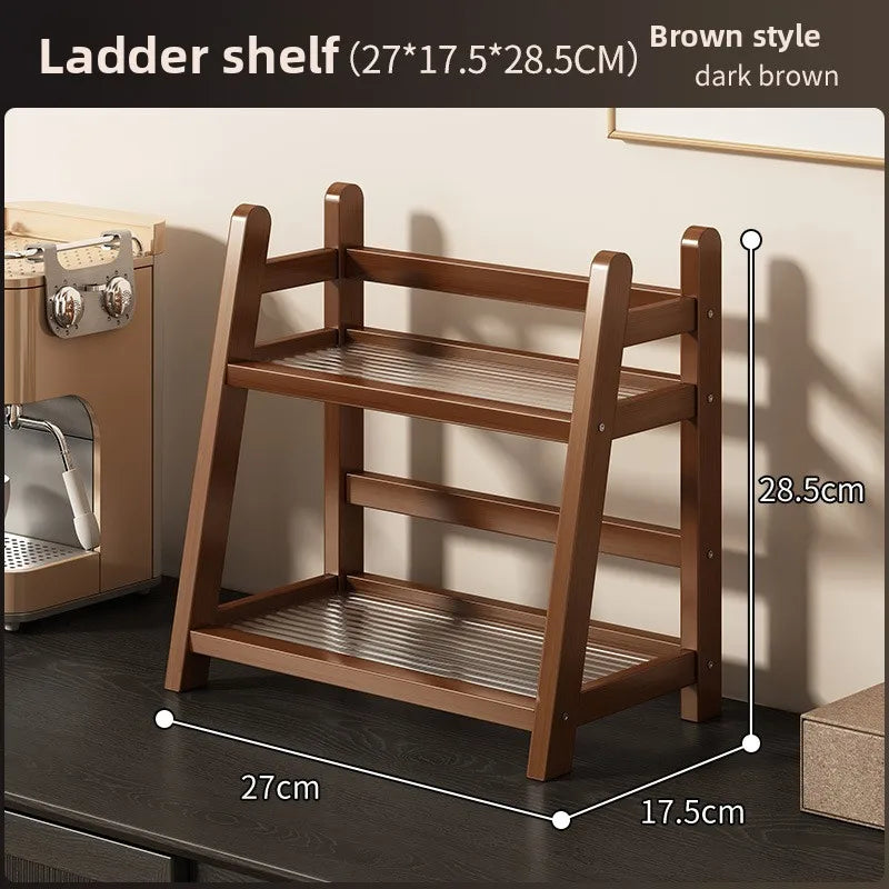 Multi Layer Natural Bamboo Desktop Cup Storage Rack Coffee Mug Tea Glass Organizer Kitchen Countertop Display Decor Shelf
