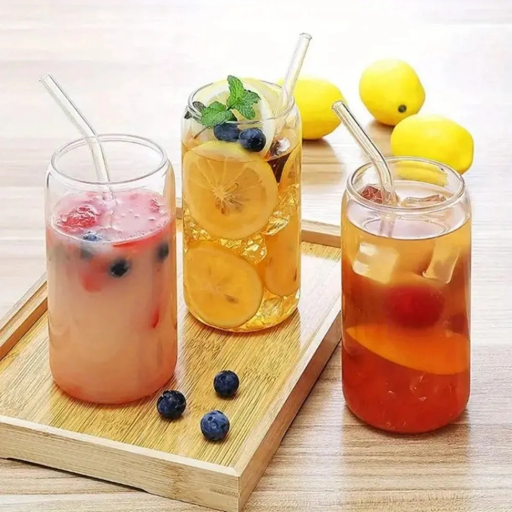 2/4/6pcs Glass Cups 500ml with Spill-Proof Lids And Straws Straw Cleaning Brushes for Hot/Iced BeerCoffee Tea Milk