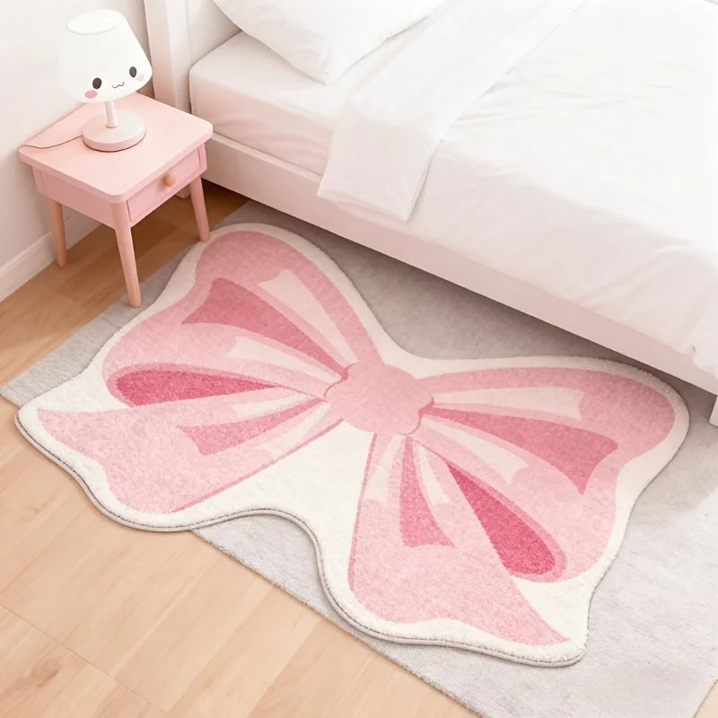 VIKAMA Creative Irregular Pink Bow Bedside Rug Living Room Decorative Rug Minimalist Luxury Fashion Home Decor Rug