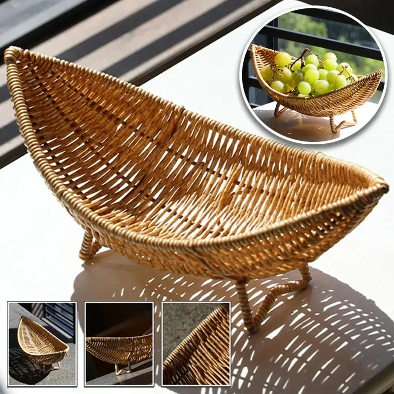 1PC Imitation Rattan Fruit Basket Creative Plastic Sundry Storage Basket Hand-Woven Storage Box Home Kitchen Storage Supplies