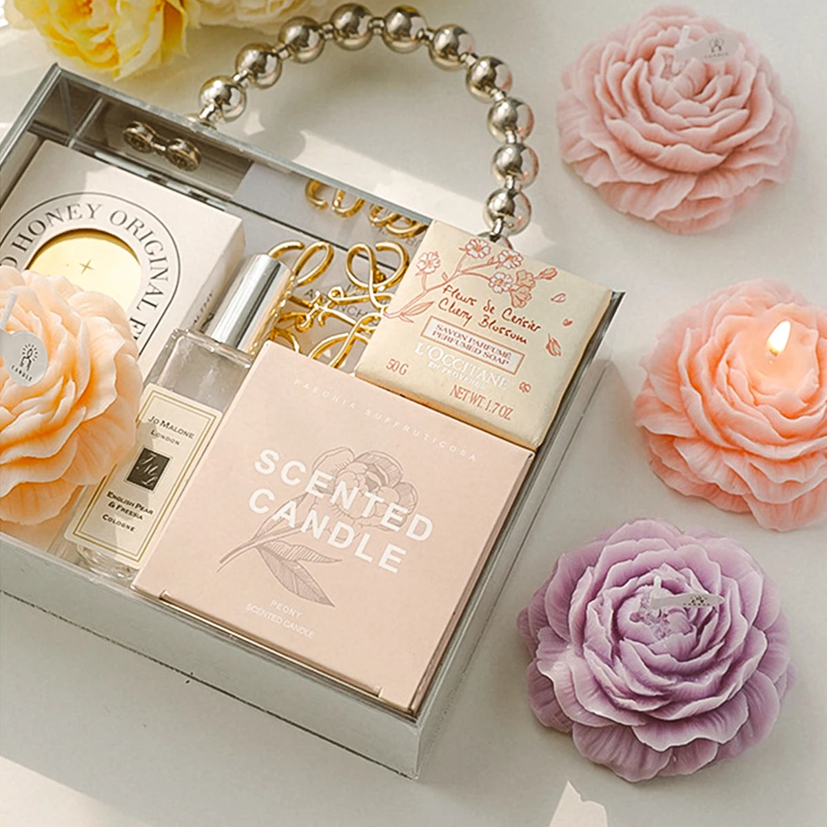 3D Peony Aromatic Candle Creative Flower Shape Aromatherapy Wedding Decor Gifts Box Valentine&