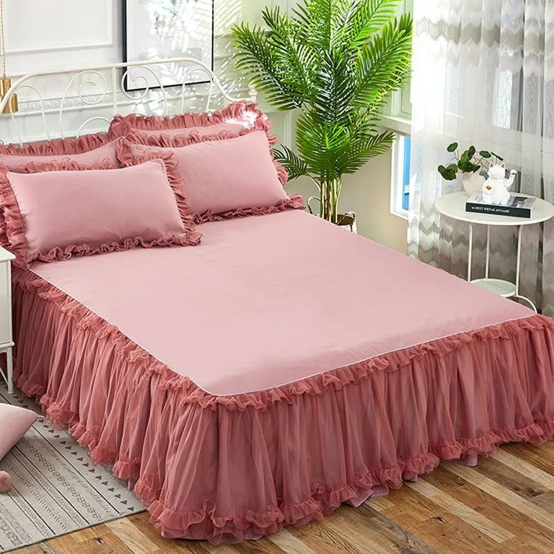 Korean Lace Bed Skirt Single Piece Princess Bedspread Thickened Mattress Non-Slip Bed Sheet Cover