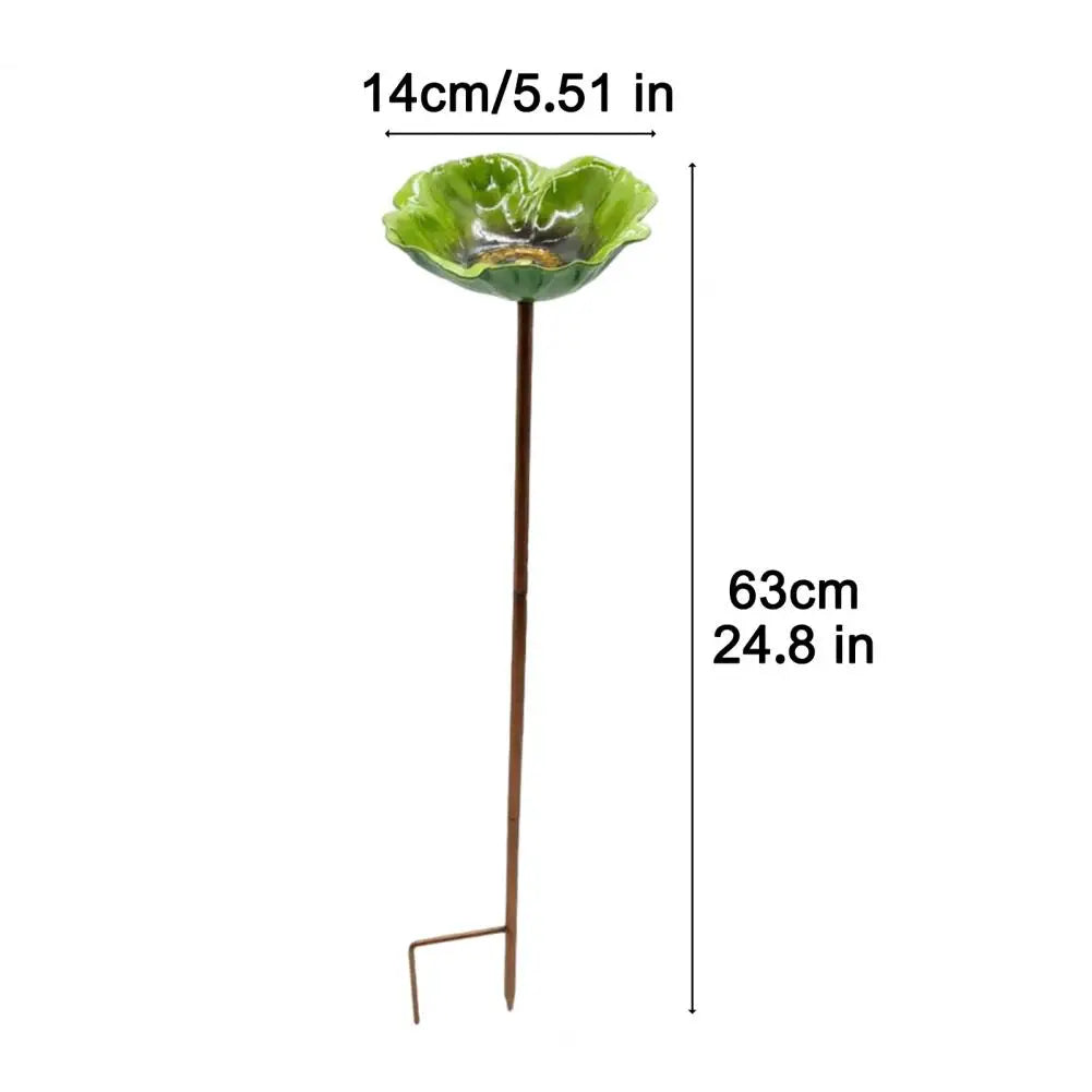 Metal Flower Yard Stake Handmade Bee Watering Station Ground Insert Bird Bath Feeder Butterfly Drinking Bowl Outdoor Decor