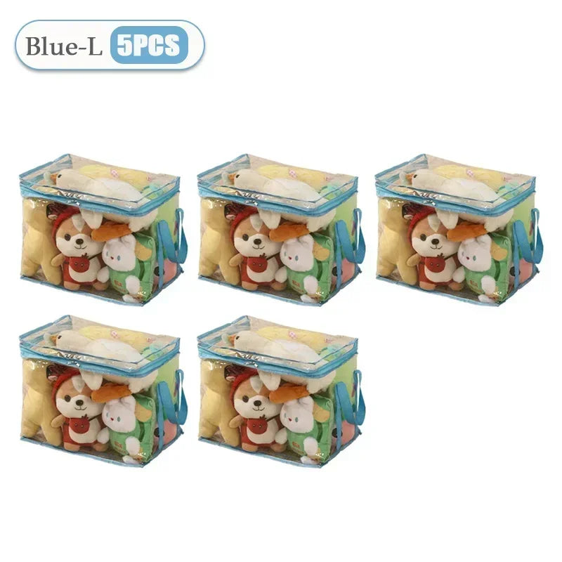1/3/5PCS Transparent Toy Storage Box Large Capacity Waterproof Dustproof Folding Organizer Bag for Home Closet Bedroom Supplies