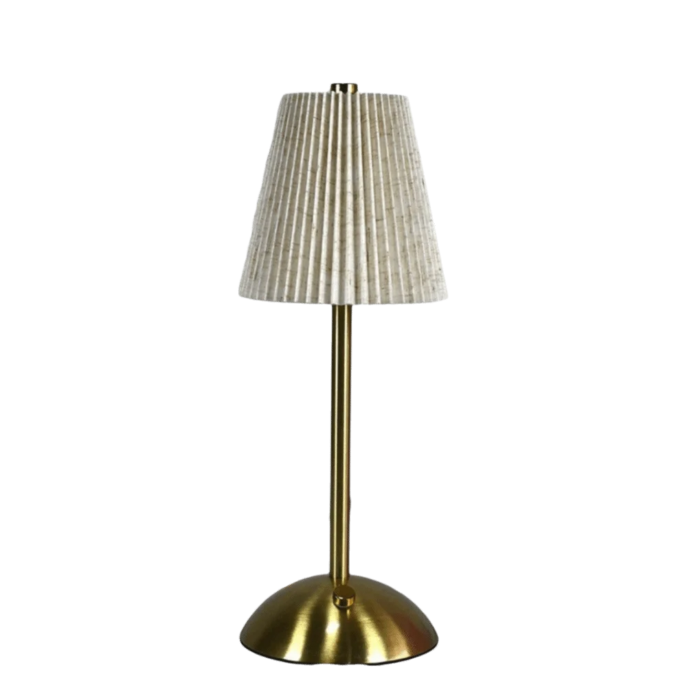 Metal Base Pleated Desk Lamp Fabric Shade Pastoral Style Touch Bedside Lamp Dimmable Wireless Bedside Ambient Light Bedroom