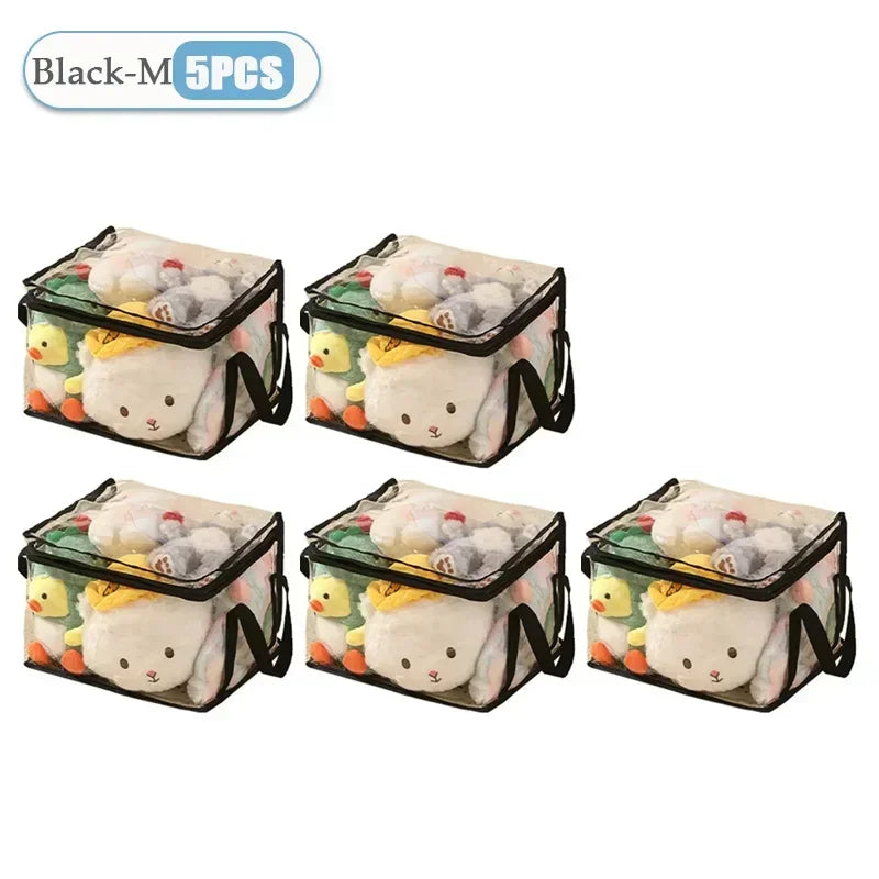 1/3/5PCS Transparent Toy Storage Box Large Capacity Waterproof Dustproof Folding Organizer Bag for Home Closet Bedroom Supplies