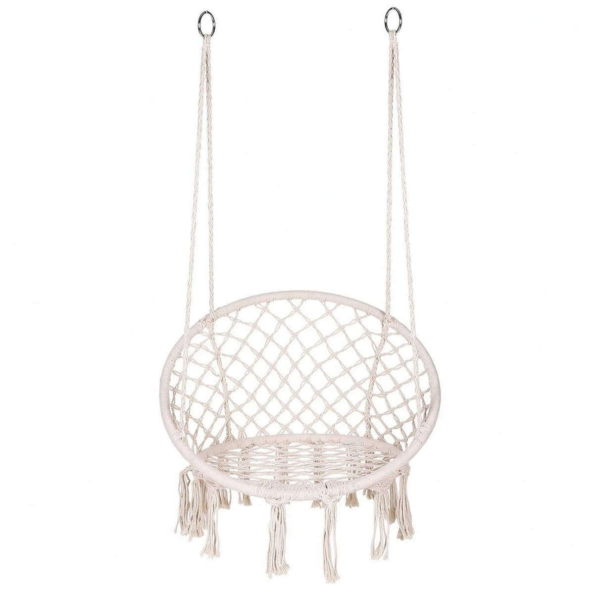 Macrame Chair Airy Lattice Cotton Rope Hanging Chair Home Furniture Oval Frame Single-Color