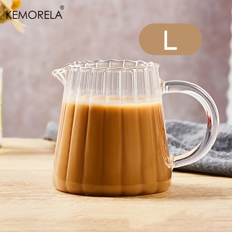 KEMORELA 1PC Retro Striped Glass Mini Coffee Cup Dishwasher-Safe Milk Creamer Measuring Jar for Coffee Extraction