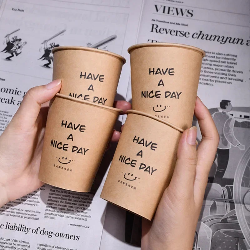 250ml 50PCS Disposable Biodegradable Paper Cup Tasting Cup Coffee Tea Milk Cup Party Supplies Drinking Tool BirthdayTableware