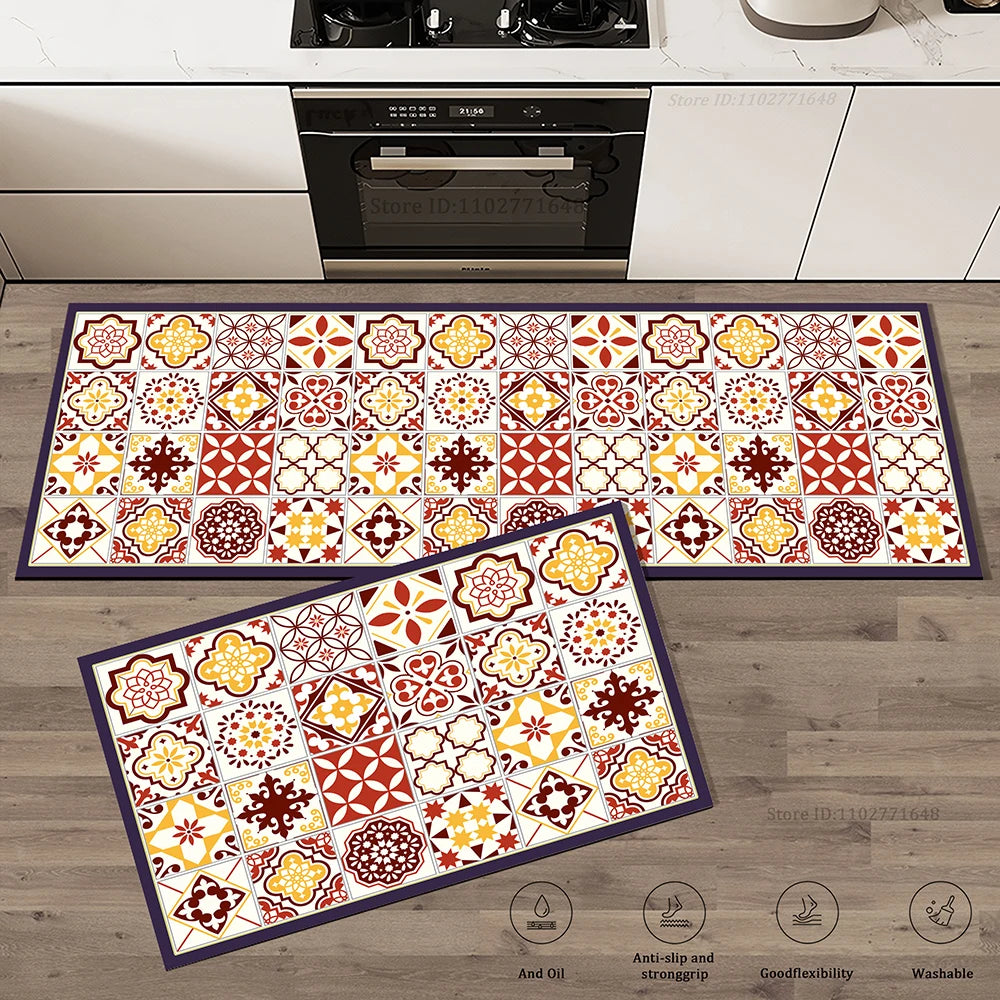 Retro Kitchen Rugs Non-Slip Absorbent Bedroom Luxury Entrance Doormat Washable Anti Fatigue Carpet Long Large Waterproof Mat