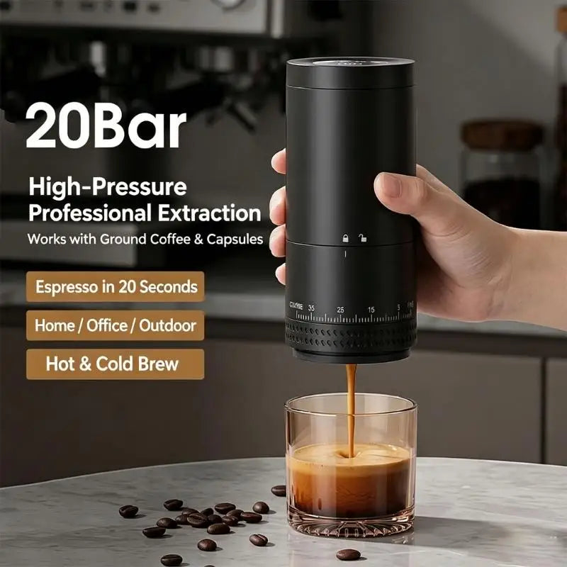 Portable Coffee Bean Grinder with Rechargeable Power and Adjustable Coarseness Control for Home Coffee and Office Use