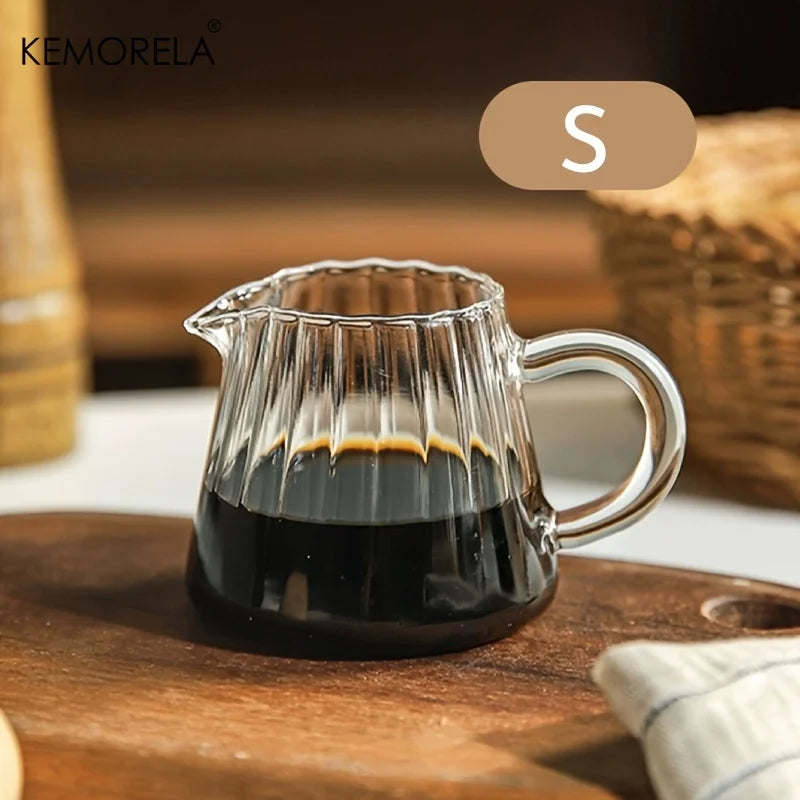 KEMORELA 1PC Retro Striped Glass Mini Coffee Cup Dishwasher-Safe Milk Creamer Measuring Jar for Coffee Extraction