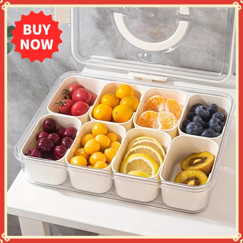 Veggie Tray with Lid and Handle, Divided Serving Tray, Snack Spinner, Portable Snackle Boxs for Candy Fruits Nuts, Clear Fridge