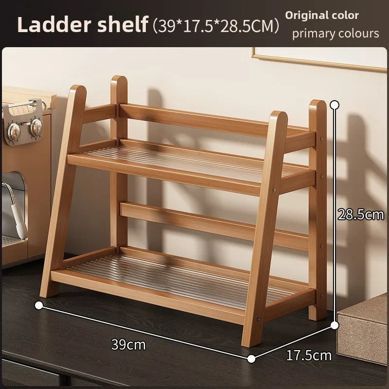 Multi Layer Natural Bamboo Desktop Cup Storage Rack Coffee Mug Tea Glass Organizer Kitchen Countertop Display Decor Shelf