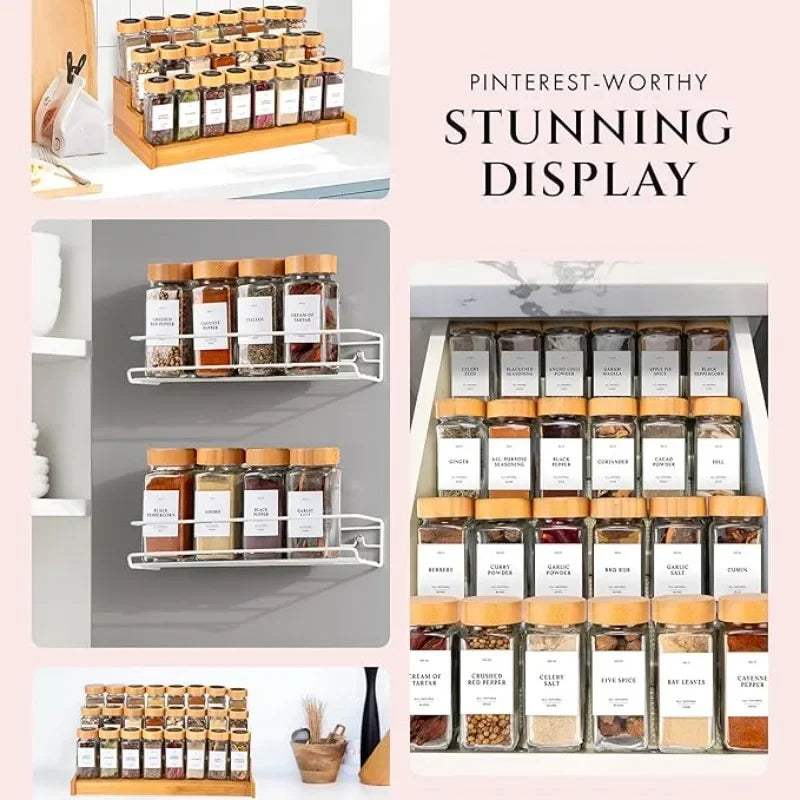 6/8/10/12pcs Glass Spice Jars Seasoning Storage Containers with Airtight Wood Lid,Empty Organizer Bottles for Spice
