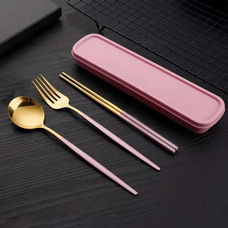 4-Piece Stainless Steel Portable Cutlery Set with Storage Box – Spoon, Fork & Knife