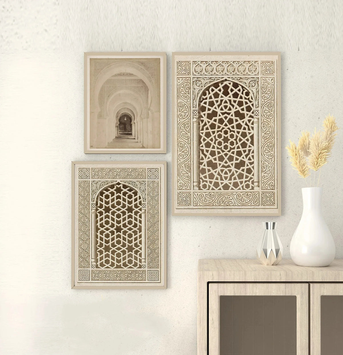 3pcs/set Islamic Mosque Window Canvas Posters Muslim Architectural Geometry Wall Art Prints for Middle Eastern Home Decor Gifts·