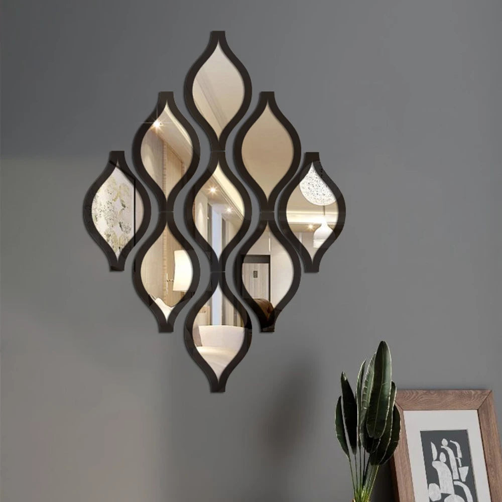 12/6pcs Teardrop Combination Bathroom Mirror | Golden Artistic Decorative Mirror for Bedroom Living Room Hallway Accent Wall
