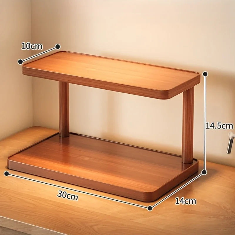 Wooden 2 Tier Countertop Organizer With Handles Multi-Purpose Storage Rack For Kitchen Spices & Tea Room