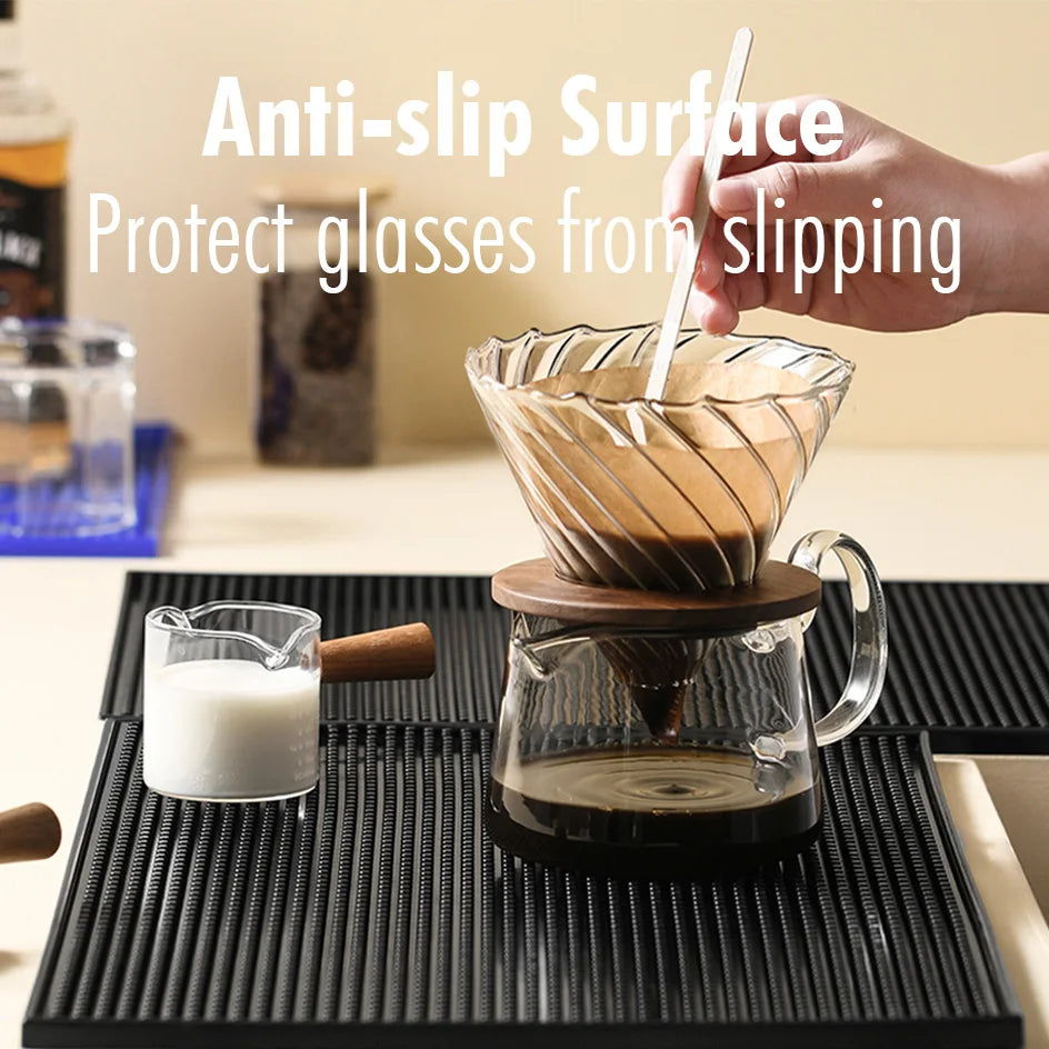 Rubber Bar Mat Coffee Maker Countertop Spill Mats Bar Service Mat Dish Glass Drying Mat for Barista Cocktail Bartender Black