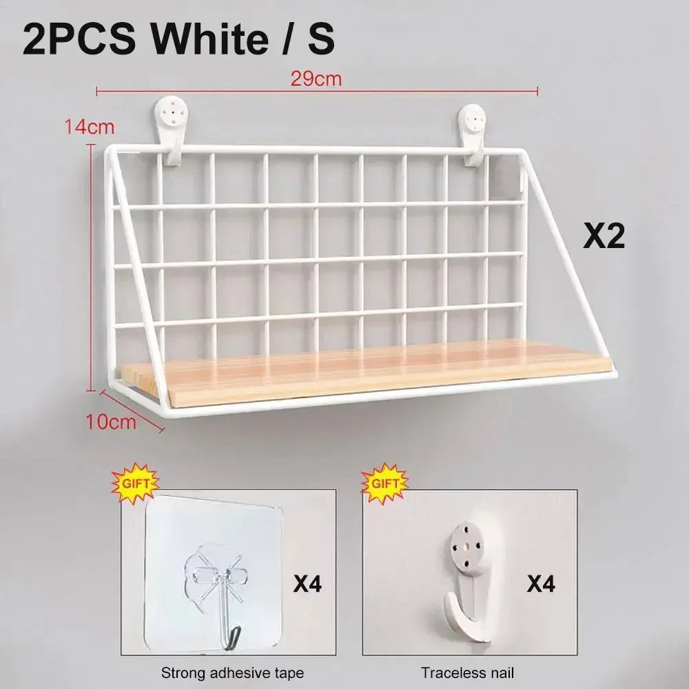 Wooden Floating Wall Shelf No Drilling Storage Basket Rack Space Saving Organizer Display Shelf for Bedroom Living Room Decor