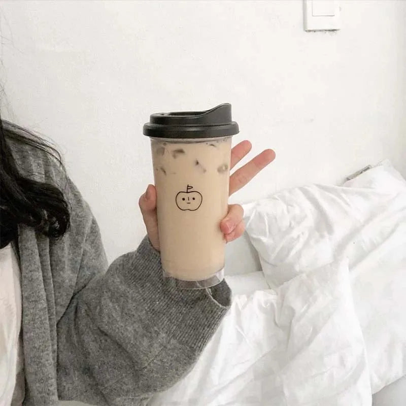 355/473ML Simple Plastic Water Bottle With Straw Tea Strainer Transparent Coffee Cup Office Milk Matcha Drink Cup Car Ice Cups